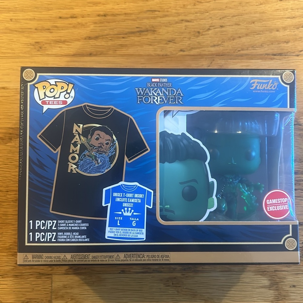 Funko Pop! Black Panther Wakanda Forever Namor Figure and T-shirt Size S…